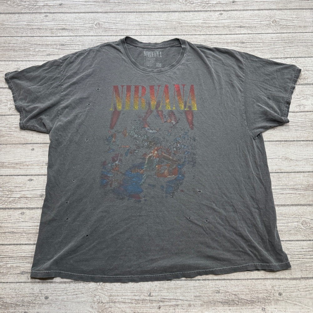 Nirvana T-Shirt Men's One Size Gray Oversized Graphic Grunge Streetwear Skater